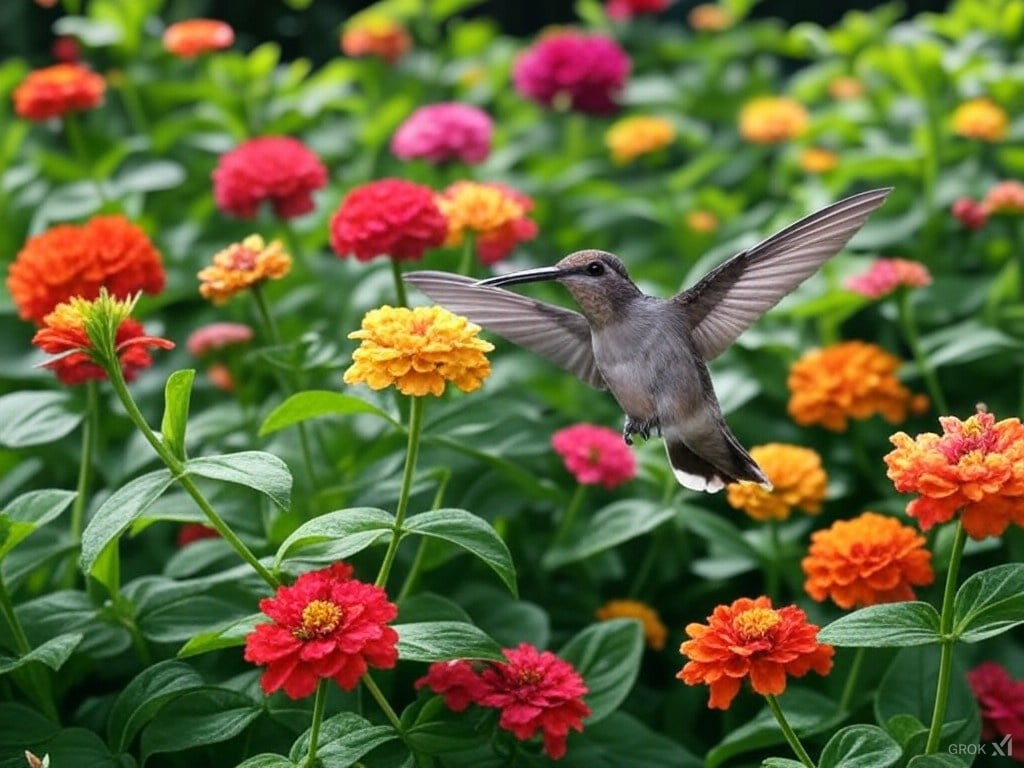 Biologisk mångfald med blommor, fåglar och insekter.